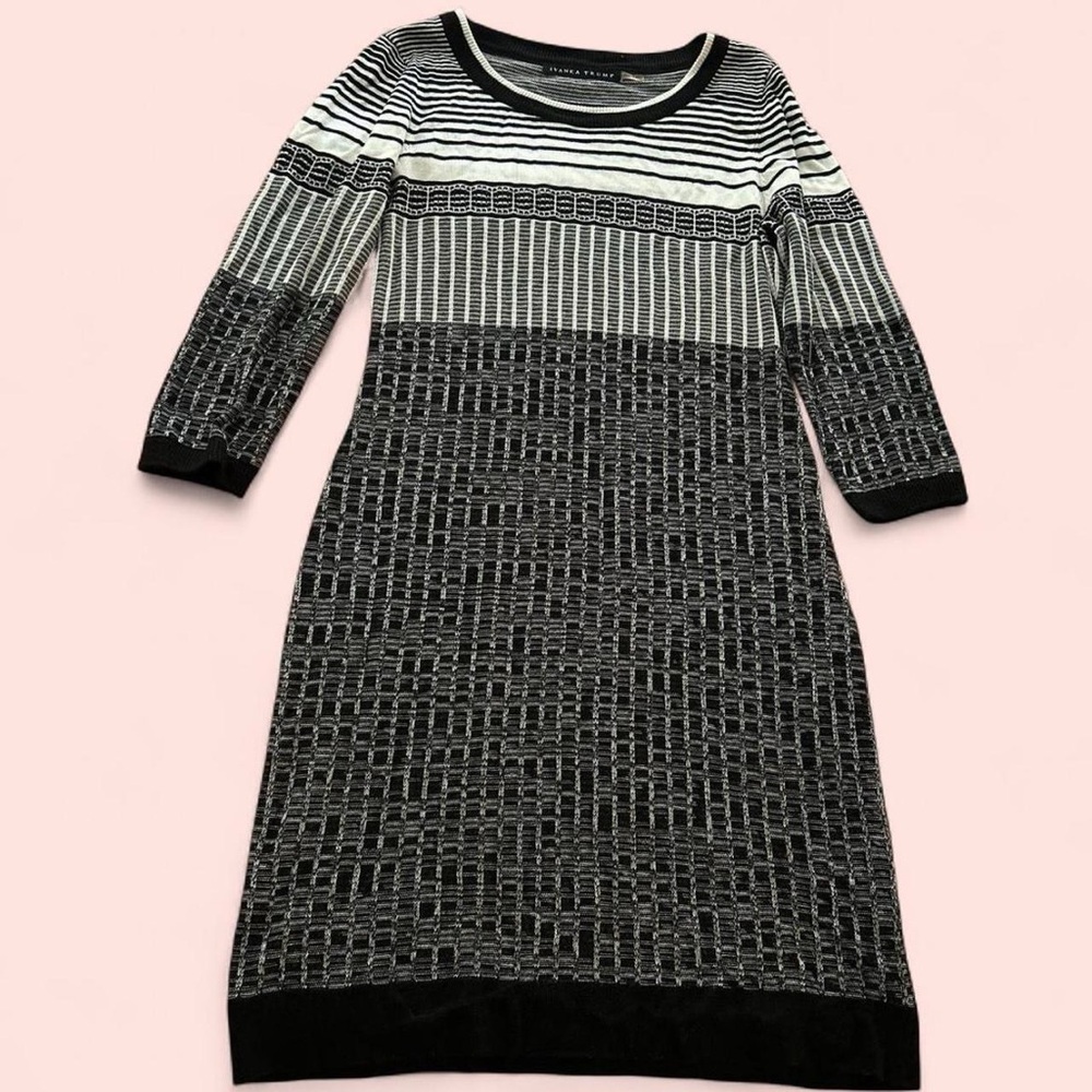 Striped Knit Midi Dress in Black and White